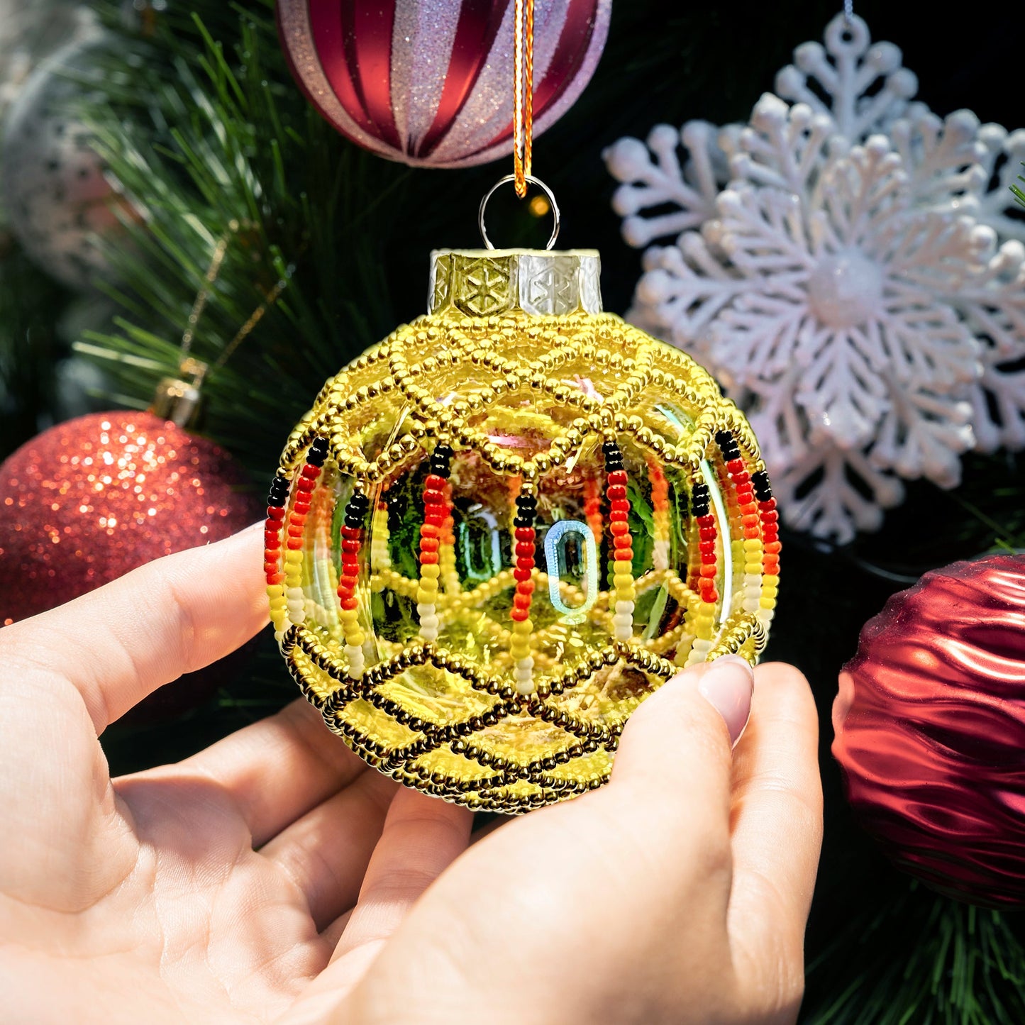 Gold Beaded Handmade Ornament Holiday Decor Gifts