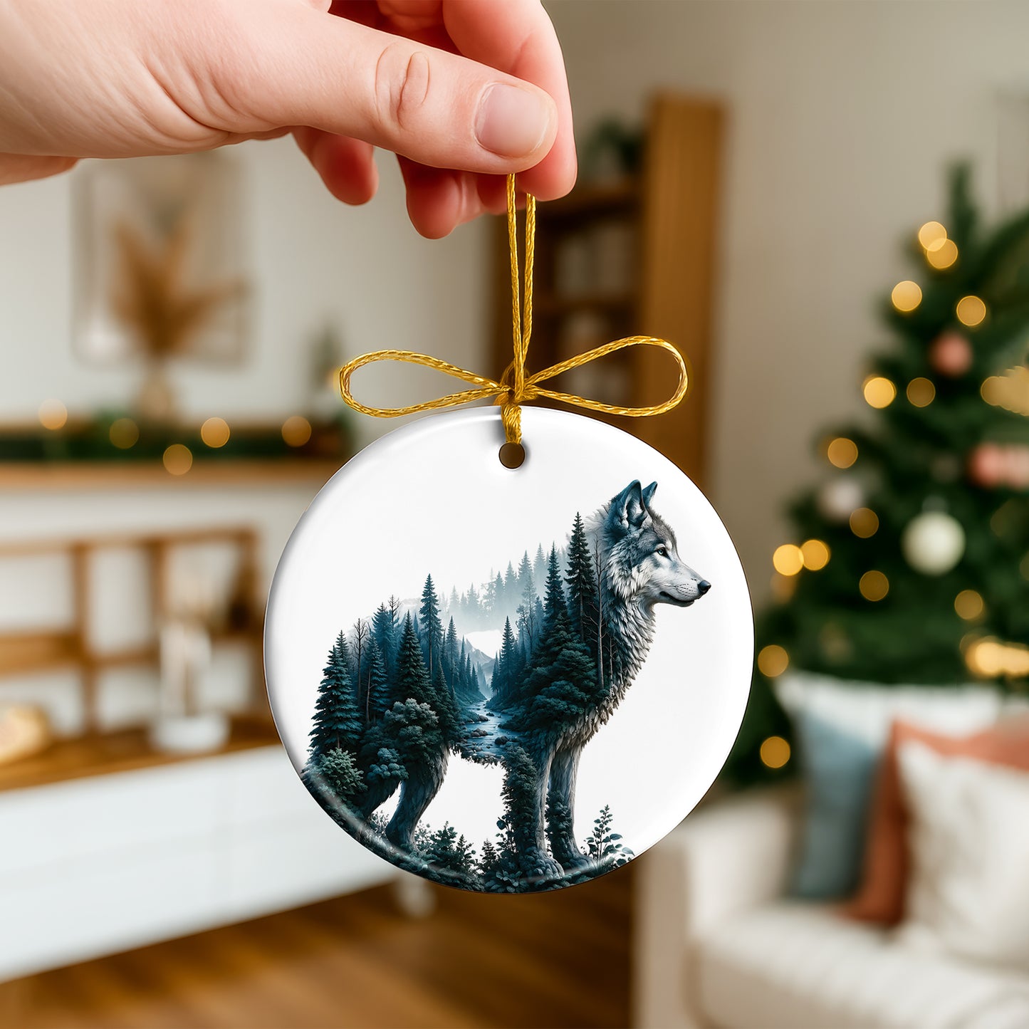 Native Wolf Spirit Christmas Ornament – Forest Wilderness Decor