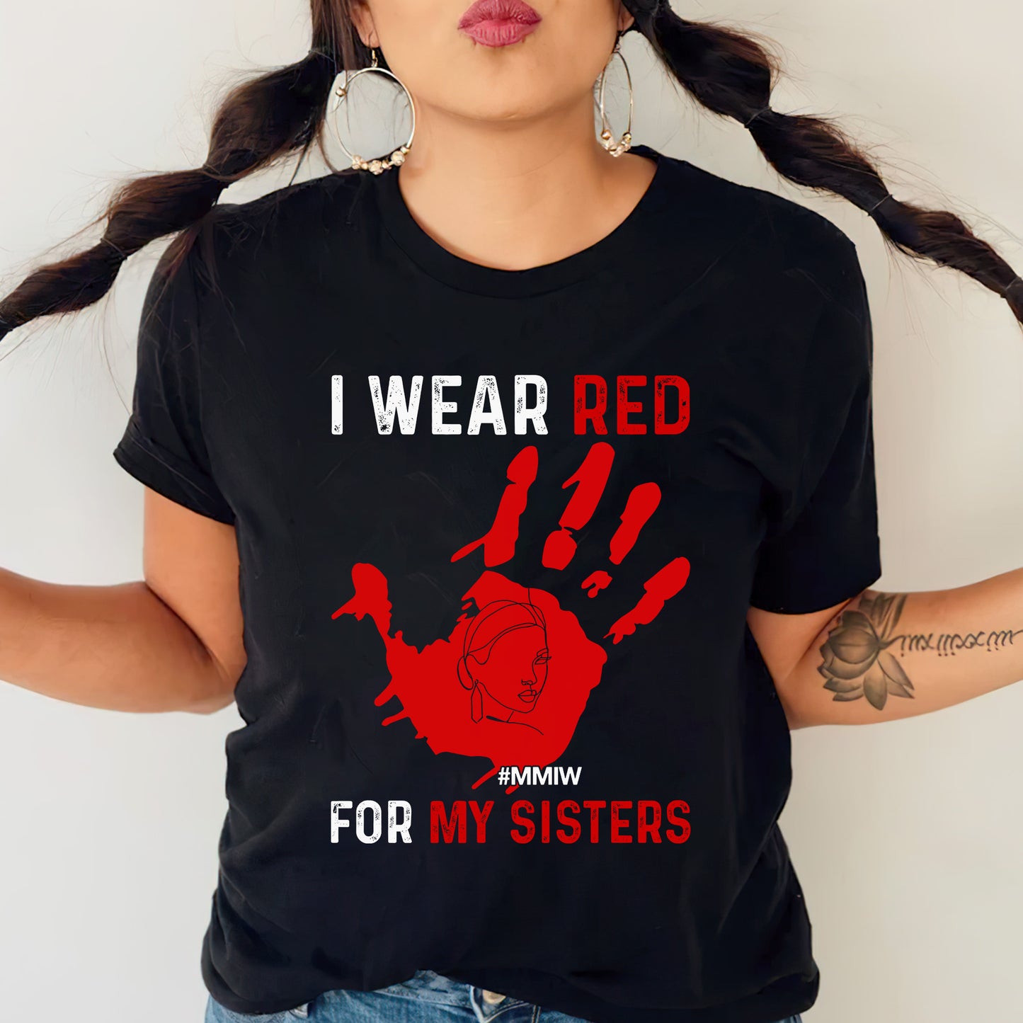 MMIW I Wear Red for My Sisters Red Hand Unisex T-Shirt/T-Shirt V-Neck/Hoodie/Sweatshirt