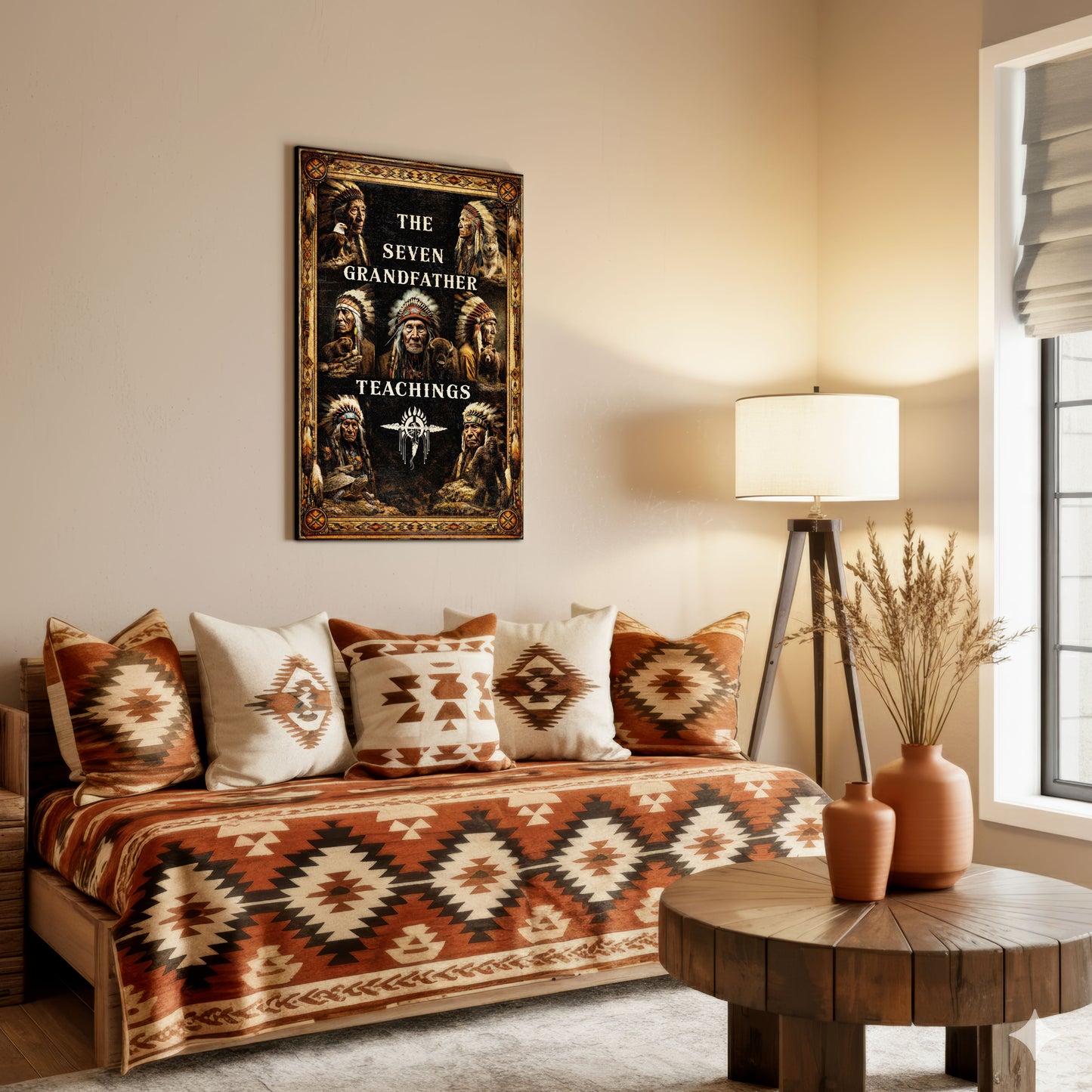 The Seven Grandfather Teachings - Native American Chiefs and Spirit Animal Design for Poster/Canvas