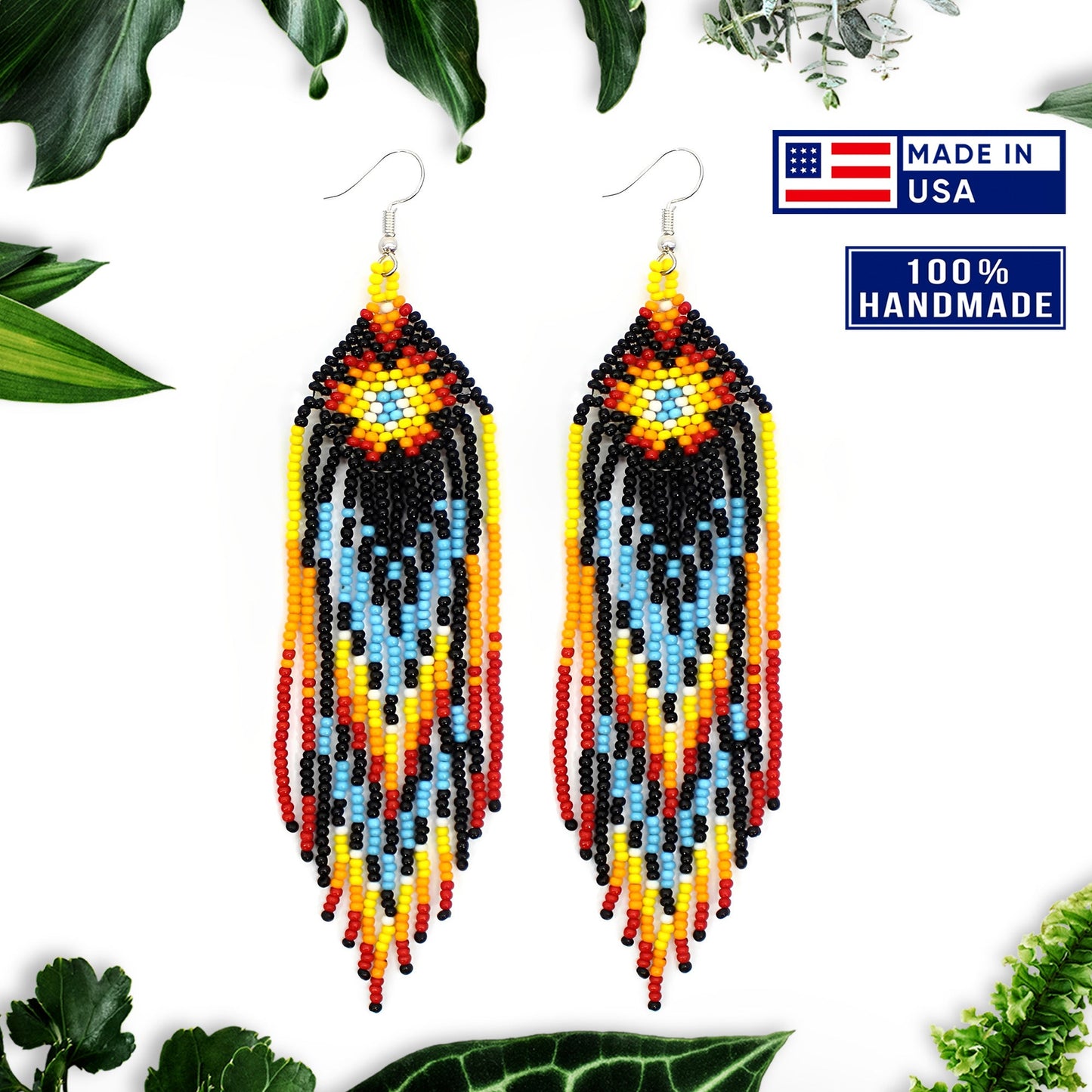 Black Star Sun Beaded Handmade Earrings For Women