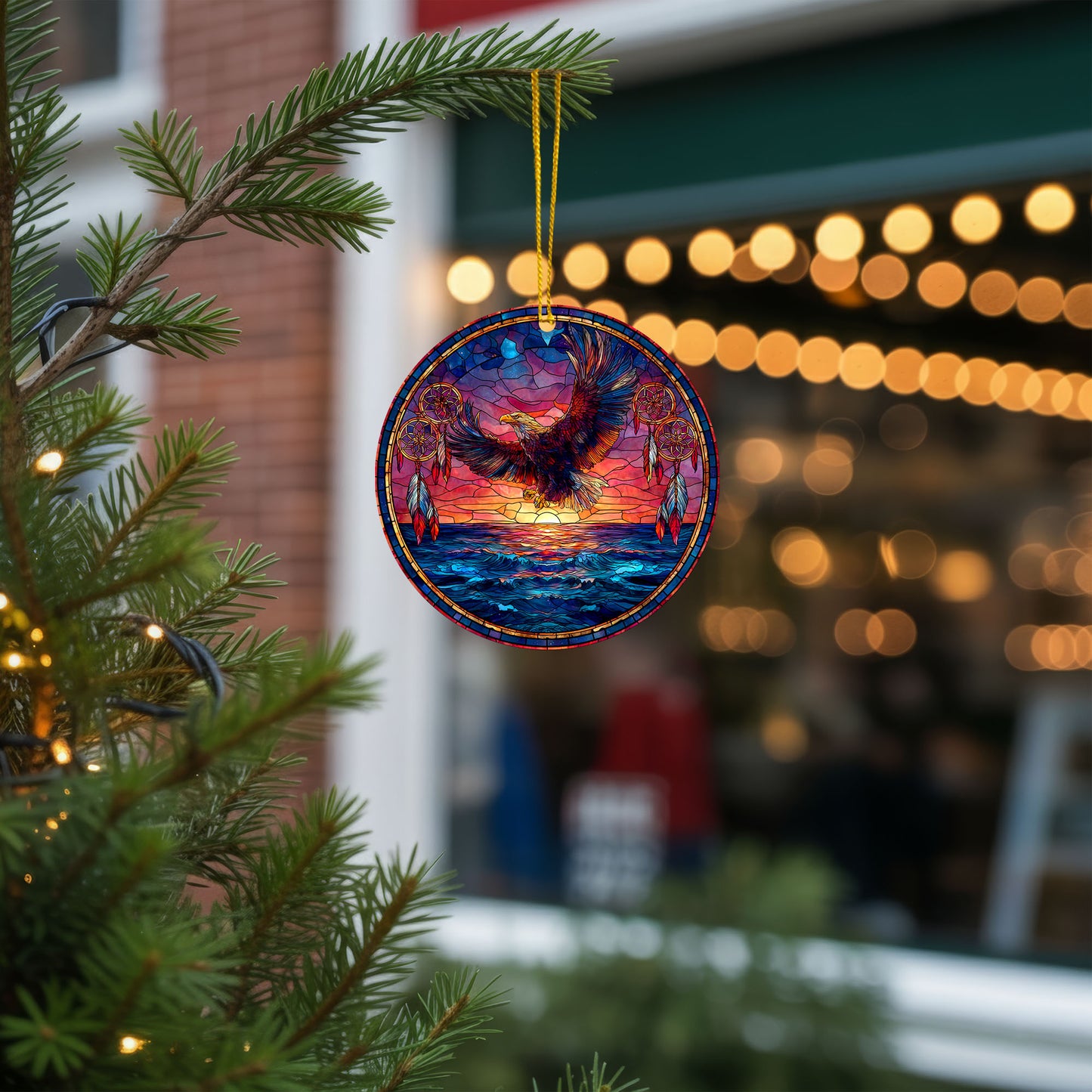 Flying Eagle Sunset Ocean Scene with Dreamcatchers Christmas Gift Decor Flat Acrylic