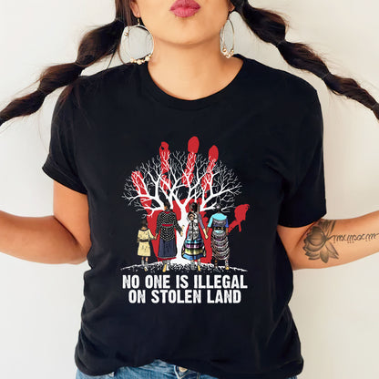 Red Handprint Awareness - No One Is Illegal on Stolen Land Unisex T-Shirt/T-Shirt V-Neck/Hoodie/Sweatshirt