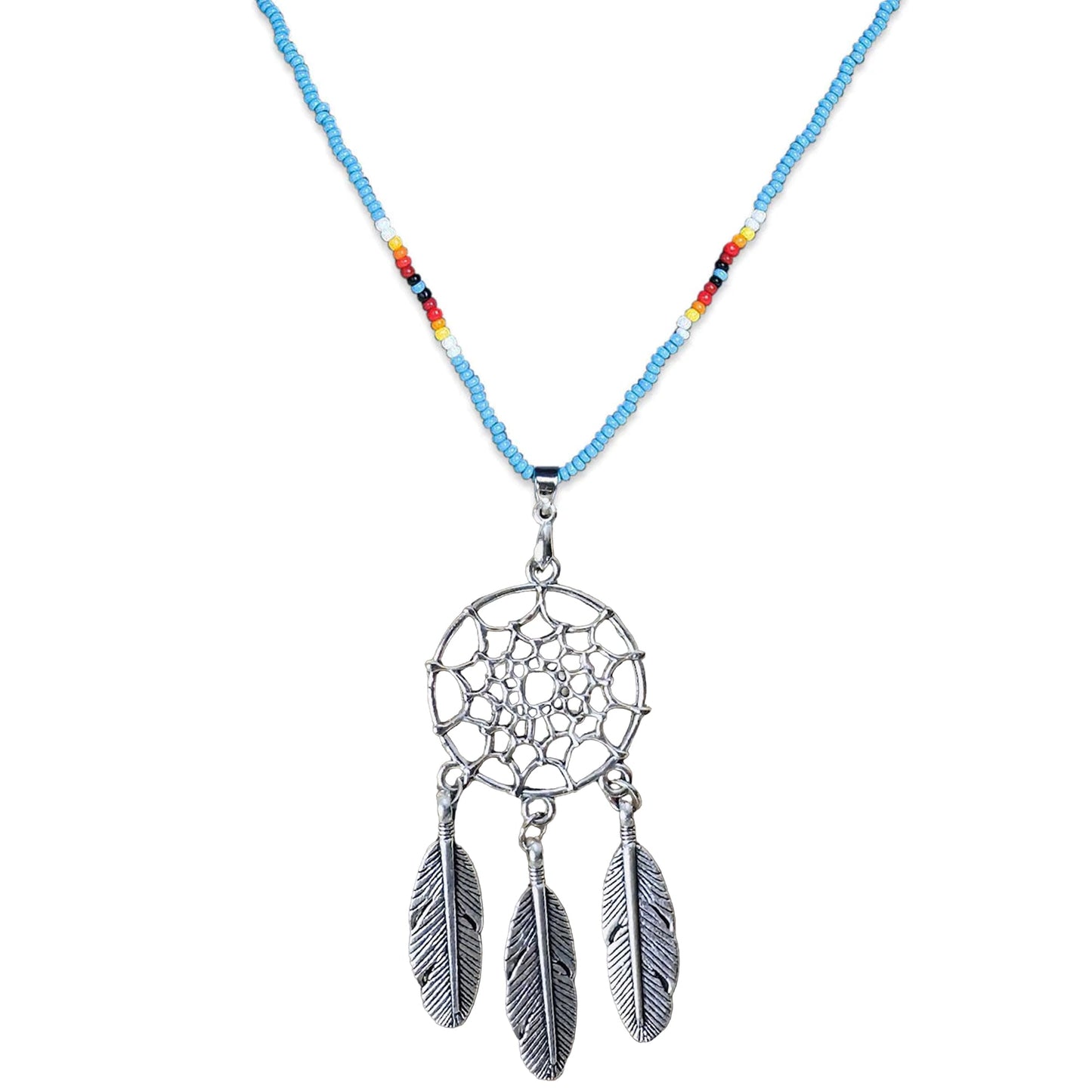 SALE 50% OFF - Long Silver Dreamcatcher White Lightning Handmade Beaded Necklace For Women With Native American Style