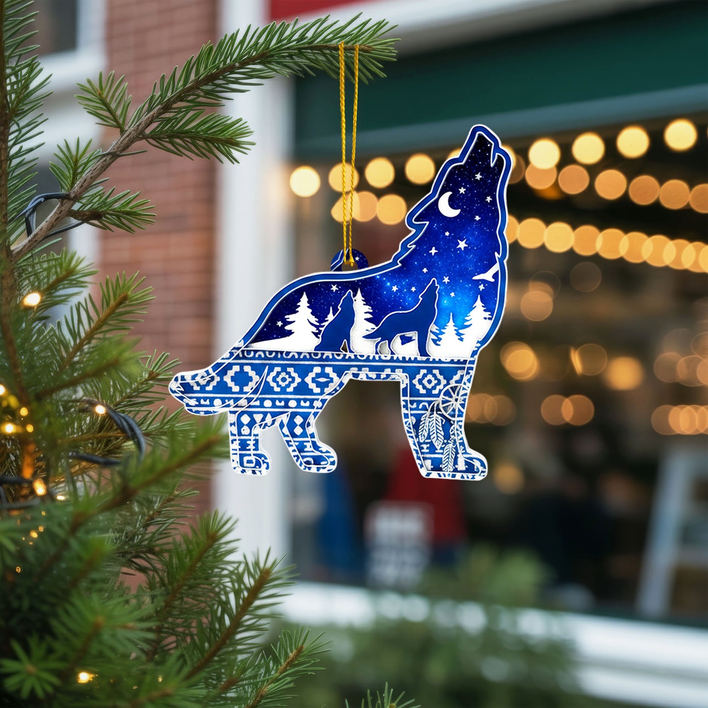 Howling Wolf - Native Night Sky Tribal Christmas Decor Flat Acrylic