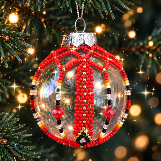 Red Beaded Christmas Ornament, Native-Inspired Holiday Decor