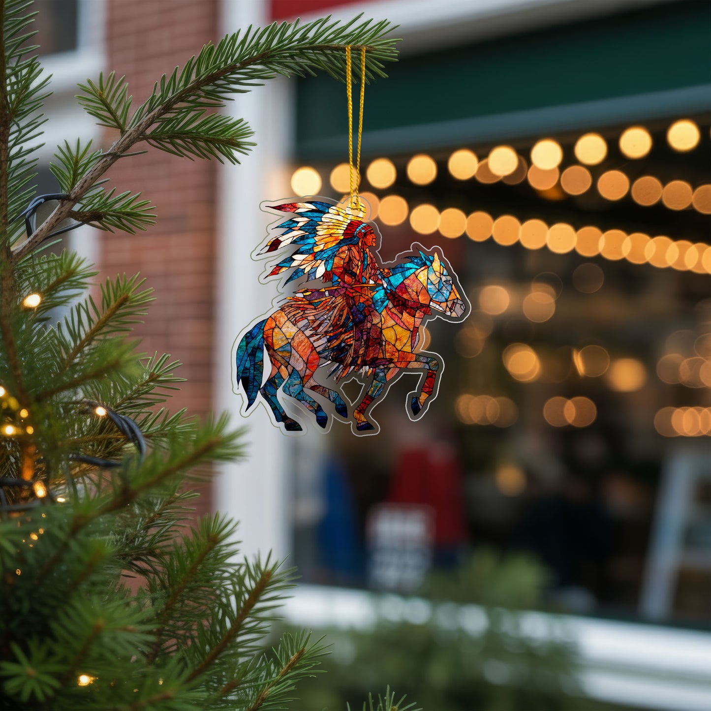 Native American Horse Rider Indigenous Warrior Christmas Tree Decor Flat Acrylic