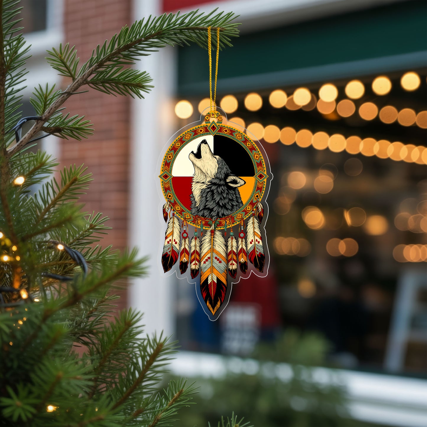 Medicine Wheel Wolf - Native American Feather - Unique Christmas Gift Flat Acrylic