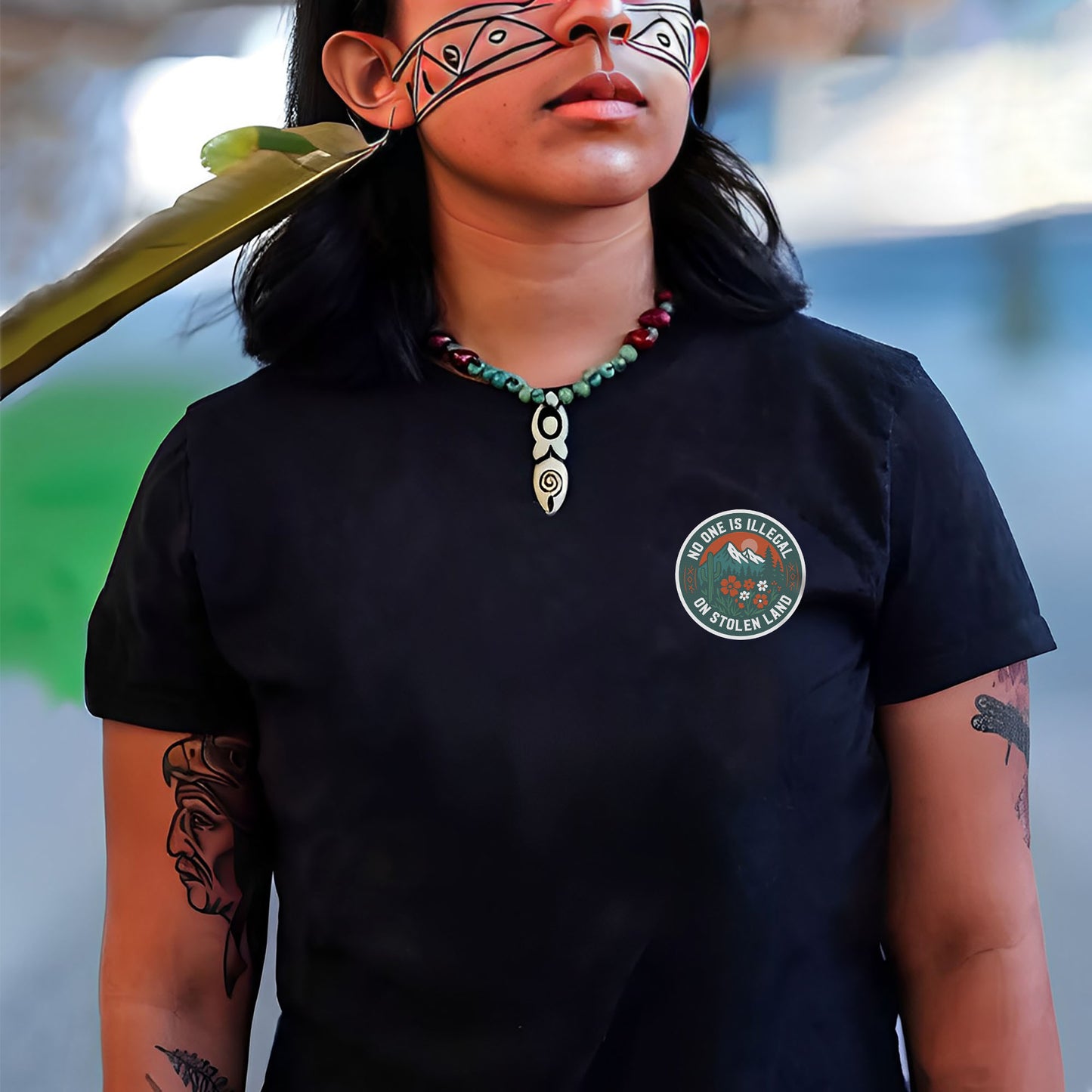 No One Is Illegal on Stolen Land Graphic Indigenous - Two sides - T-Shirt/T-Shirt V-Neck/Hoodie/Sweatshirt