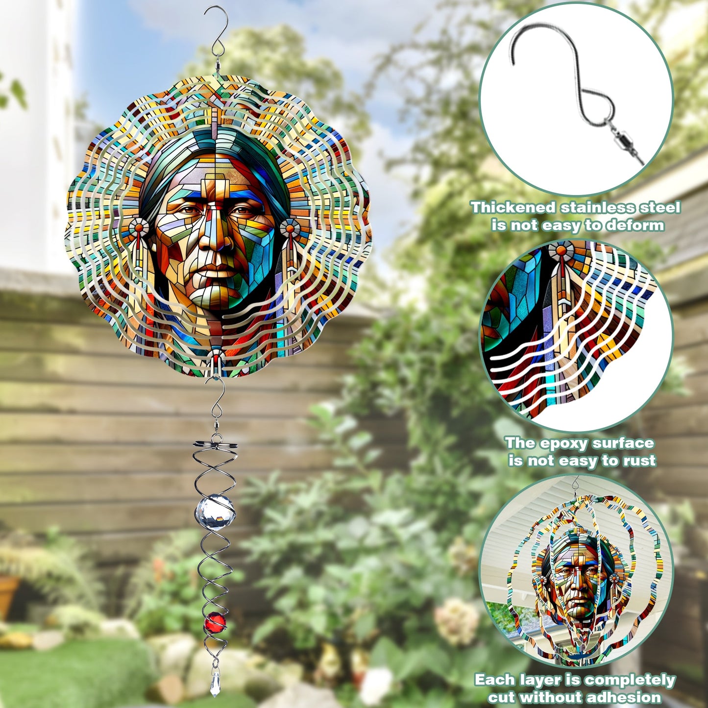 Colorful Native American Geronimo Chief Wind Spinner 014