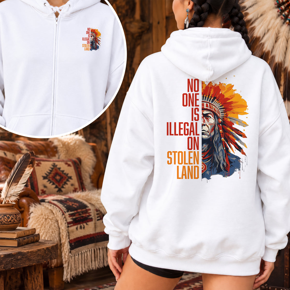 No One Is Illegal On Stolen Land - Two Sides Unisex Hoodie Zip