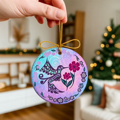 Hummingbird Ceramic Ornament – Floral Christmas Tree Decor & Nature Lover Gift