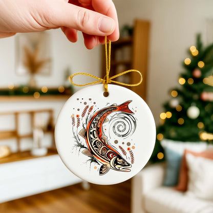 Native Fish Ceramic Ornament - Handcrafted Indigenous Art - Unique Holiday Decor