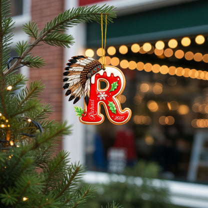 Personalized Letter Native American Feather Christmas - Custom Name Design - Ornament Acrylic