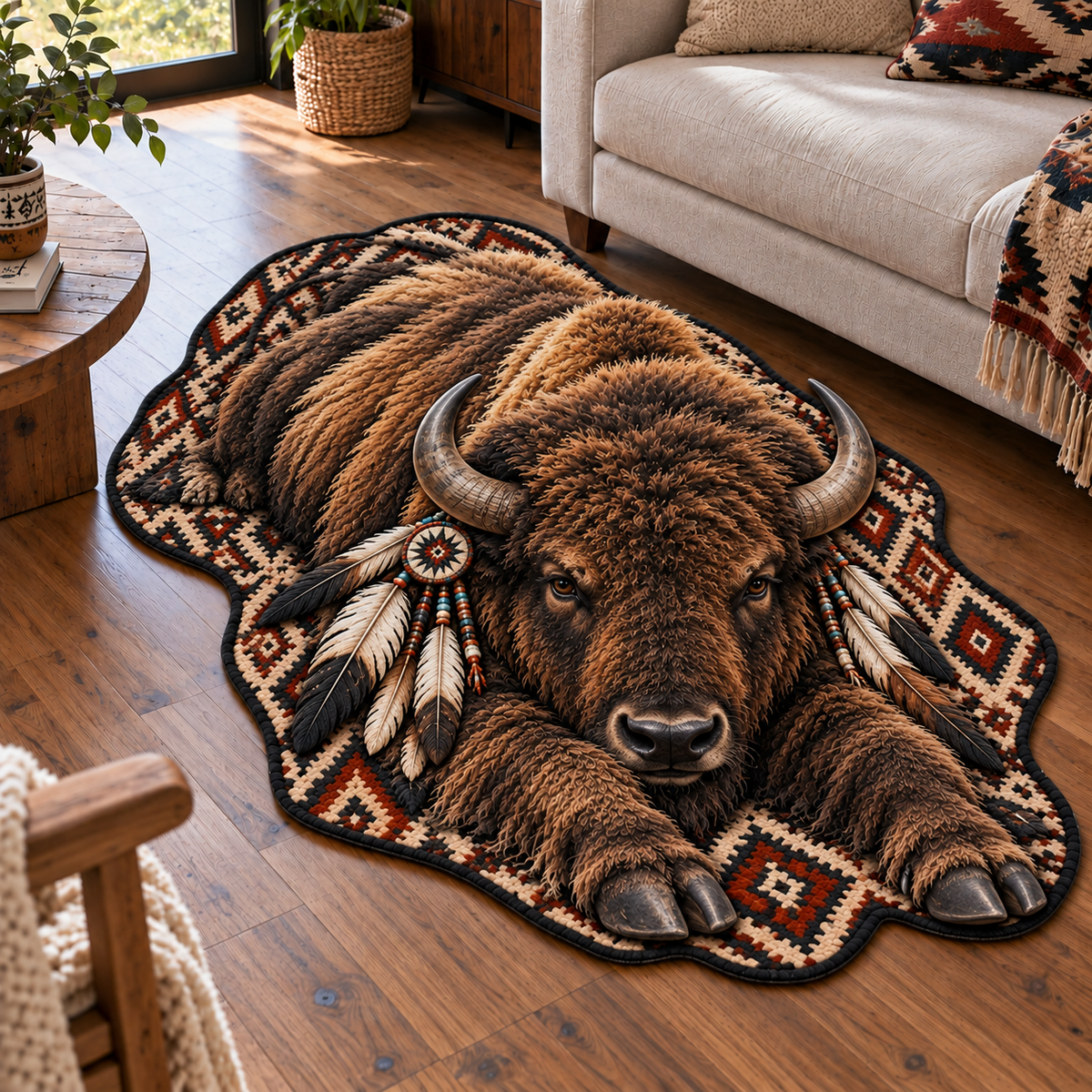 Native American Style Wildlife 3D Illusion Area Rug Home Decor
