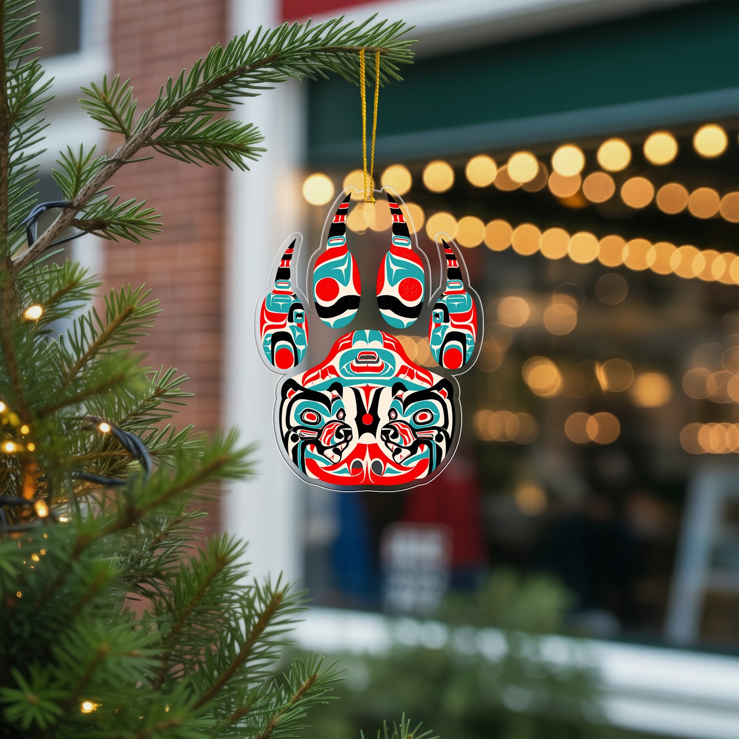 Bear Spirit Acrylic Ornament, Indigenous Inspired Animal Art Unique Holiday Decoration