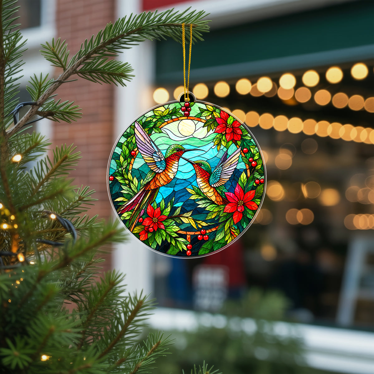 Native Hummingbird Stained Glass Acrylic Christmas Ornament