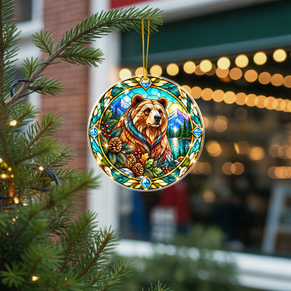 Bear Acrylic Ornament Stained Glass Style Christmas Decor