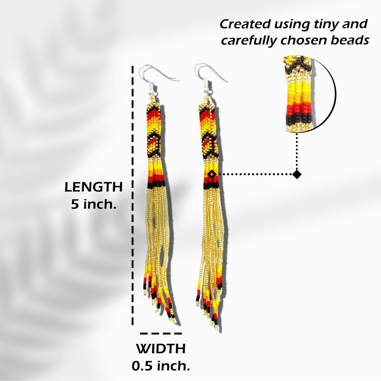 Gold Extra Long Pattern Beaded Handmade Earrings For Women Native Style