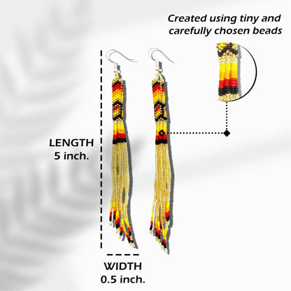 Gold Extra Long Pattern Beaded Handmade Earrings For Women Native Style