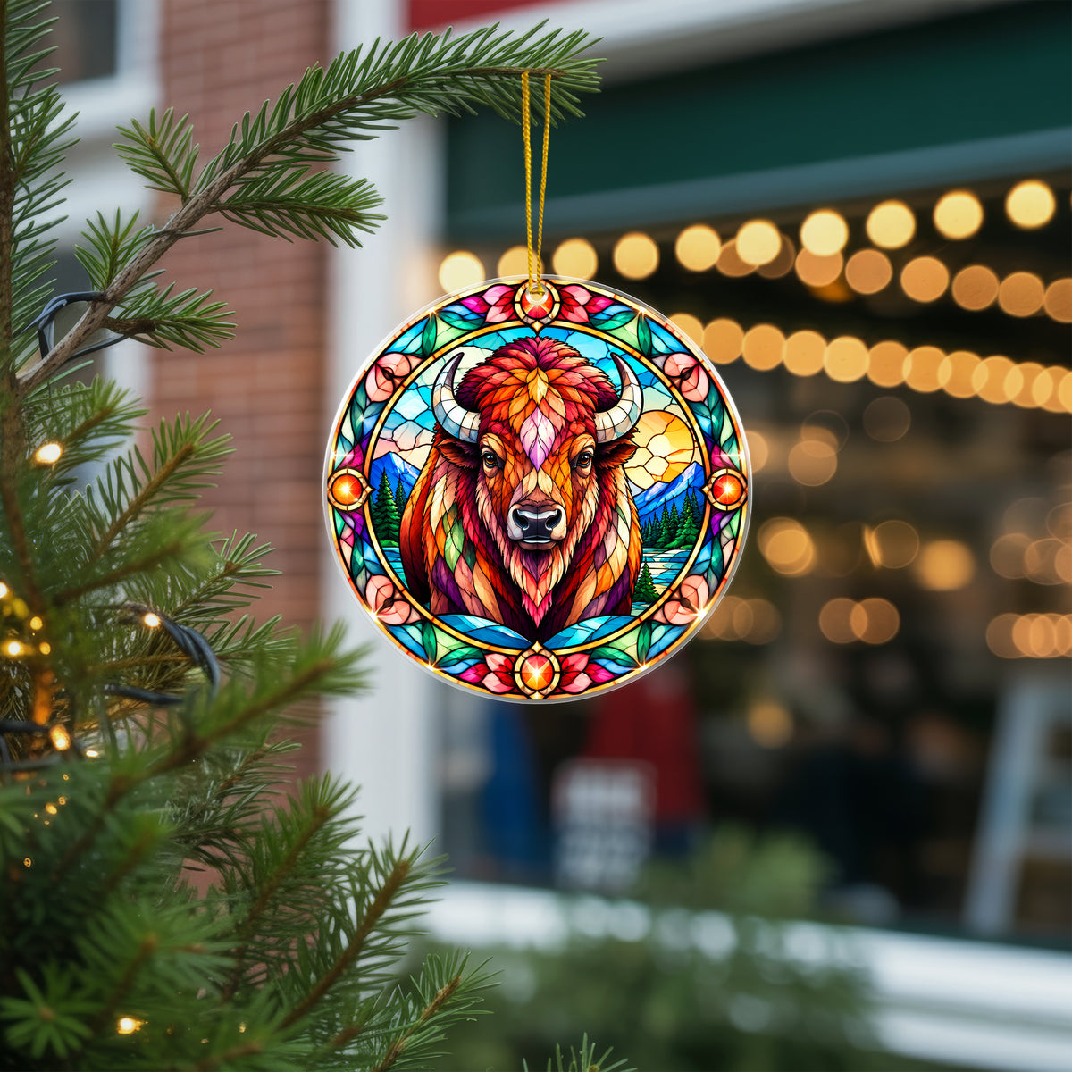 Buffalo Acrylic Ornament Stained Glass Style Christmas Decor