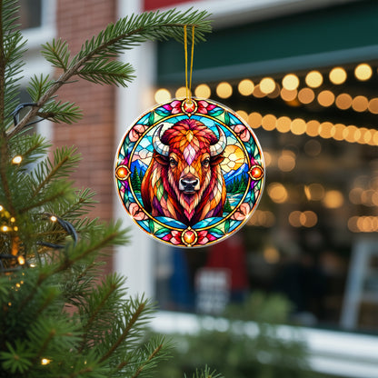 Buffalo Acrylic Ornament Stained Glass Style Christmas Decor