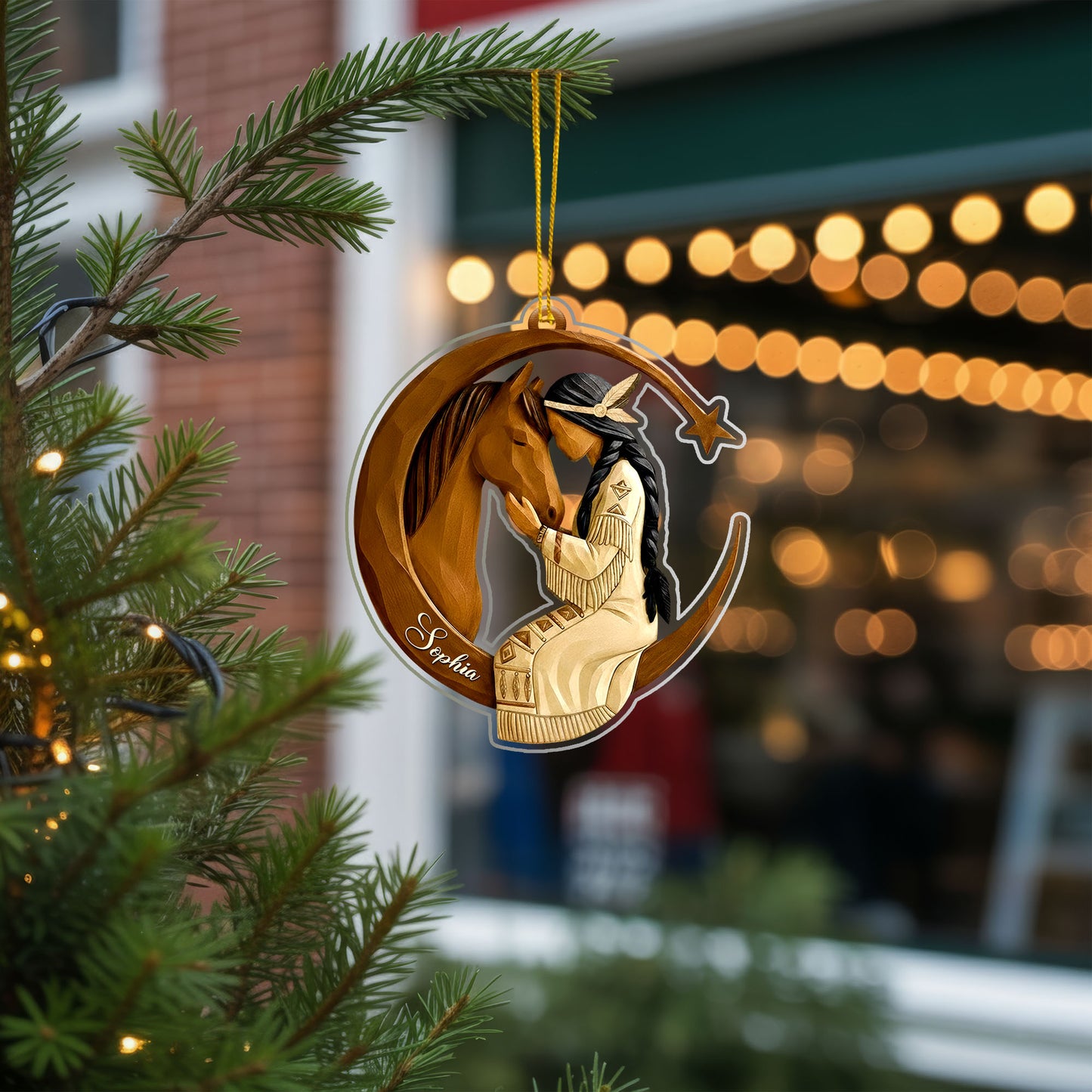 Native American Christmas - Horse and Maiden - Custom Name Design - Ornament Acrylic