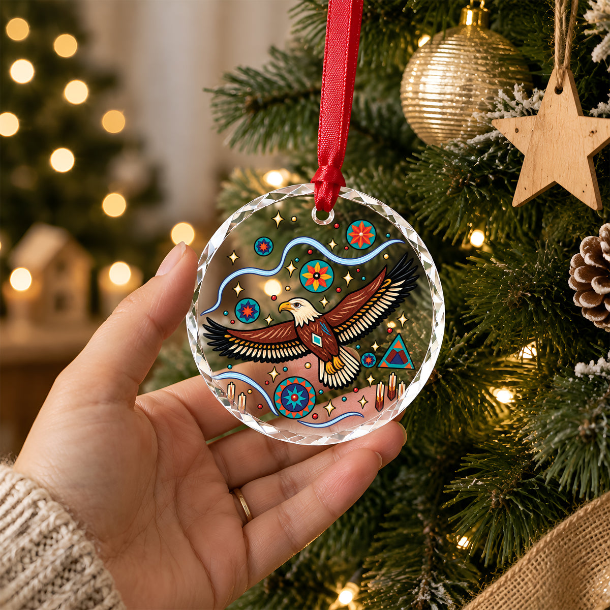 Native American Eagle Glass Ornament - Holiday Tree Decoration