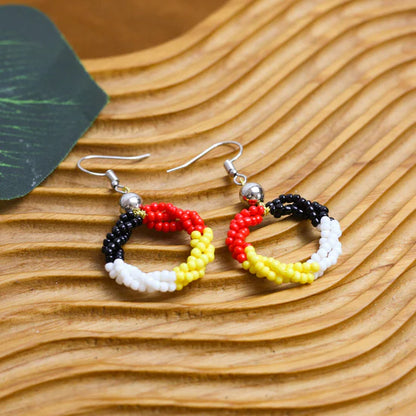 Beaded Circle Earrings – Red, Black, and Yellow