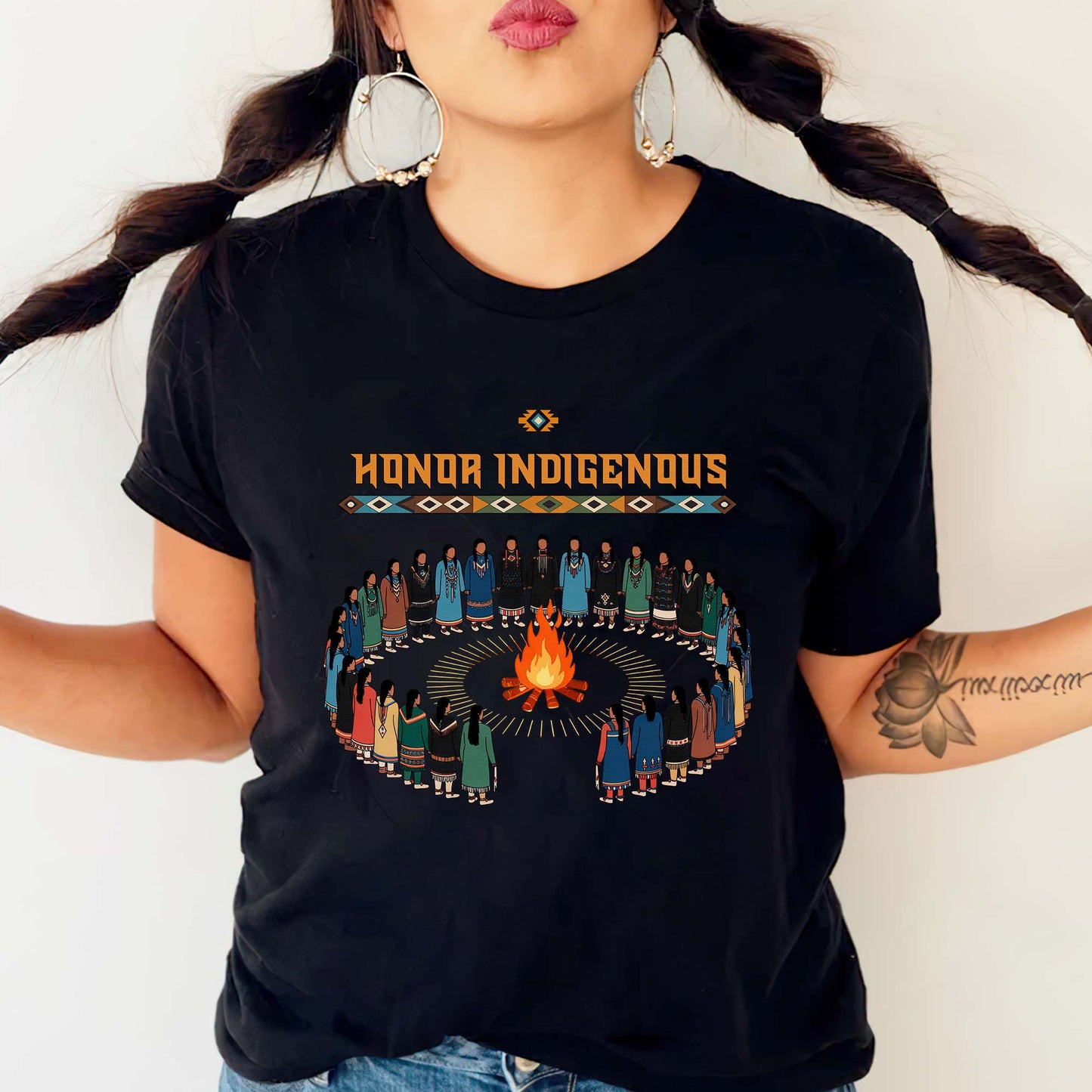 Honor Indigenous Fire Circle - Native American Spirit Unisex T-Shirt/T-Shirt V-Neck/Hoodie/Sweatshirt