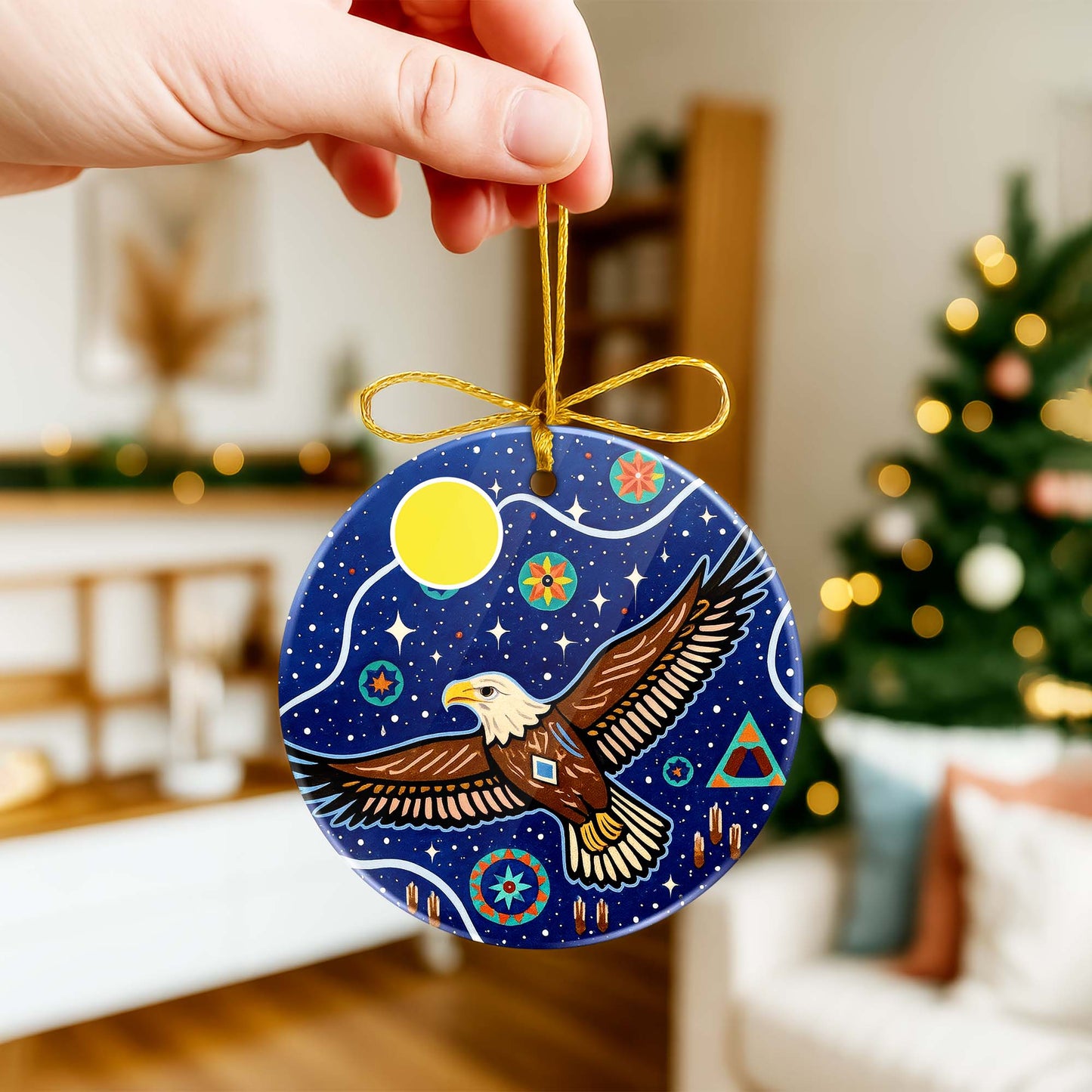 Tribal Eagle Ceramic Ornament Spiritual Wildlife Design for Holiday Decor