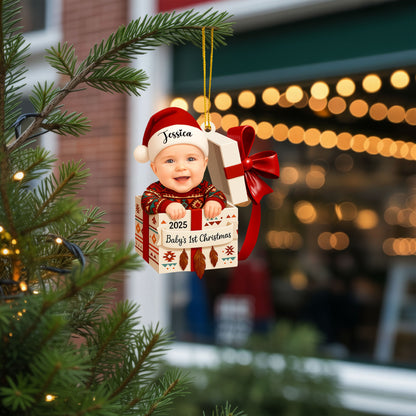 Personalized Baby’s First Christmas Ornament 2025 with Custom Name & Photo