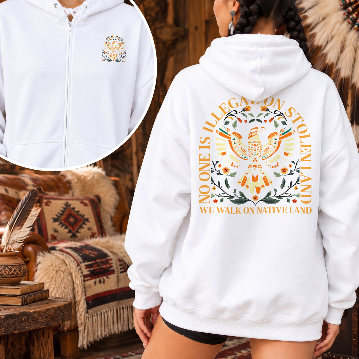 No One Is Illegal On Stolen Land - Two Sides Unisex Hoodie Zip
