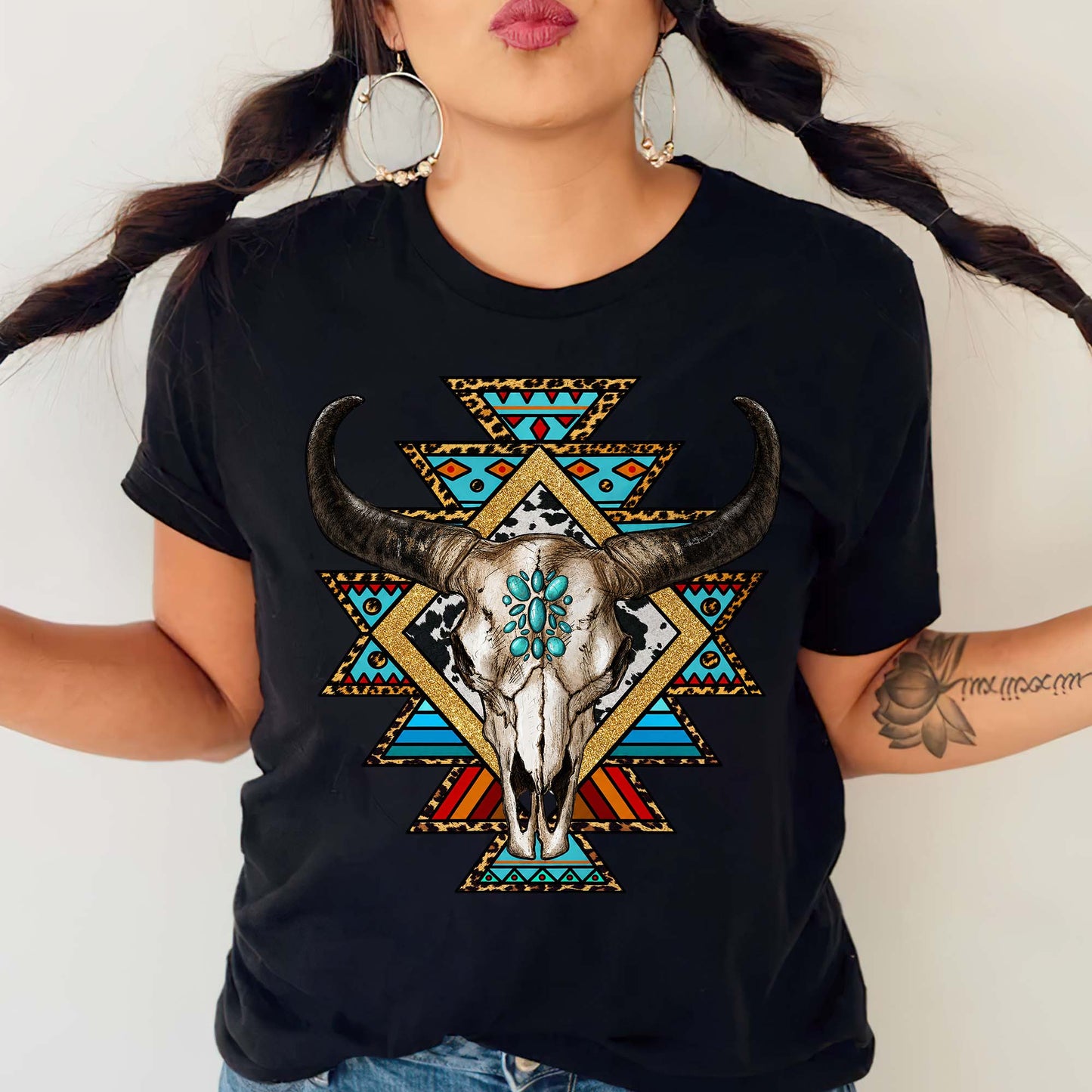 Southwestern Buffalo Skull Native American Unisex T-shirt/V-neck T-shirt /Hoodie/Sweatshirt
