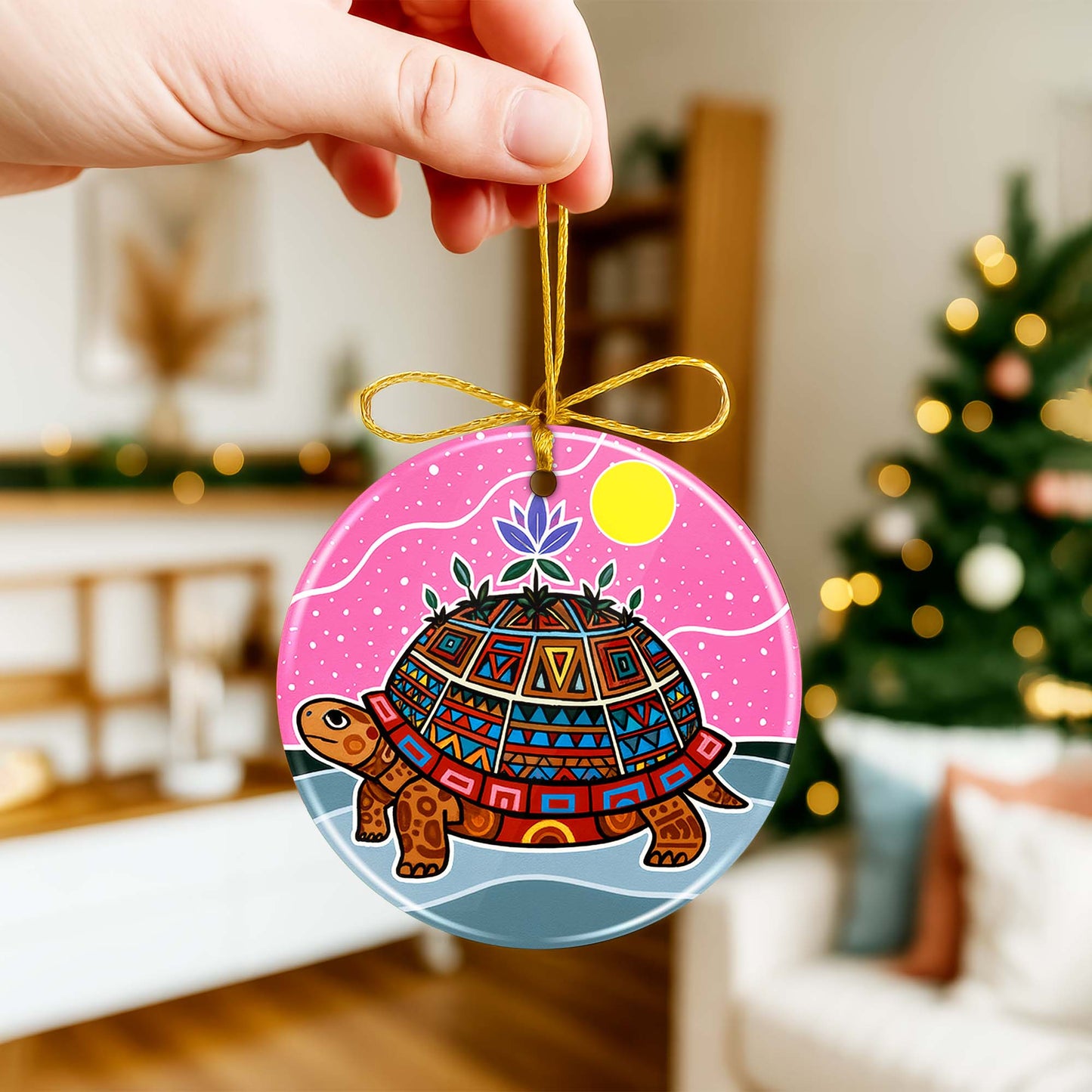 Turtle Island Ceramic Ornament - Indigenous Inspired for Holiday Decor
