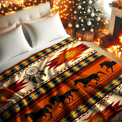 Spirit Horse Native Inspired Dreamcatcher Southwestern Throw Decor Fleece Blanket