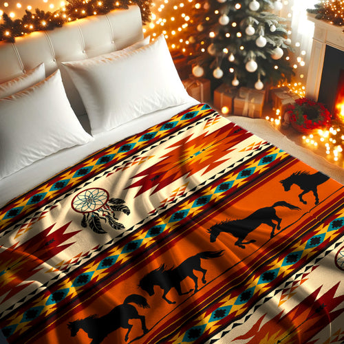 Spirit Horse Native Inspired Dreamcatcher Southwestern Throw Decor Fleece Blanket