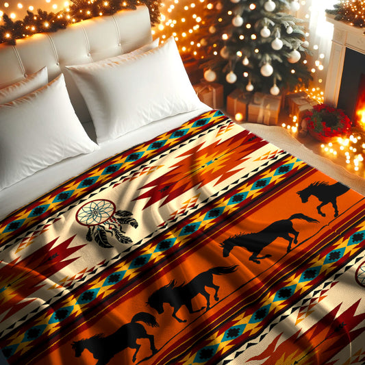 Spirit Horse Native Inspired Dreamcatcher Southwestern Throw Decor Fleece Blanket