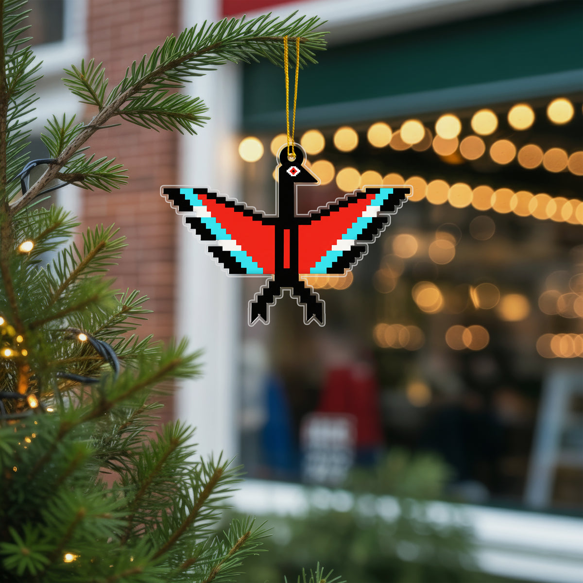 Red Turquoise Native Thunderbird Acrylic Christmas Ornament