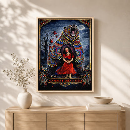 No More Stolen Sisters - Native American Bear & MMIW Awareness Art Poster/Canvas