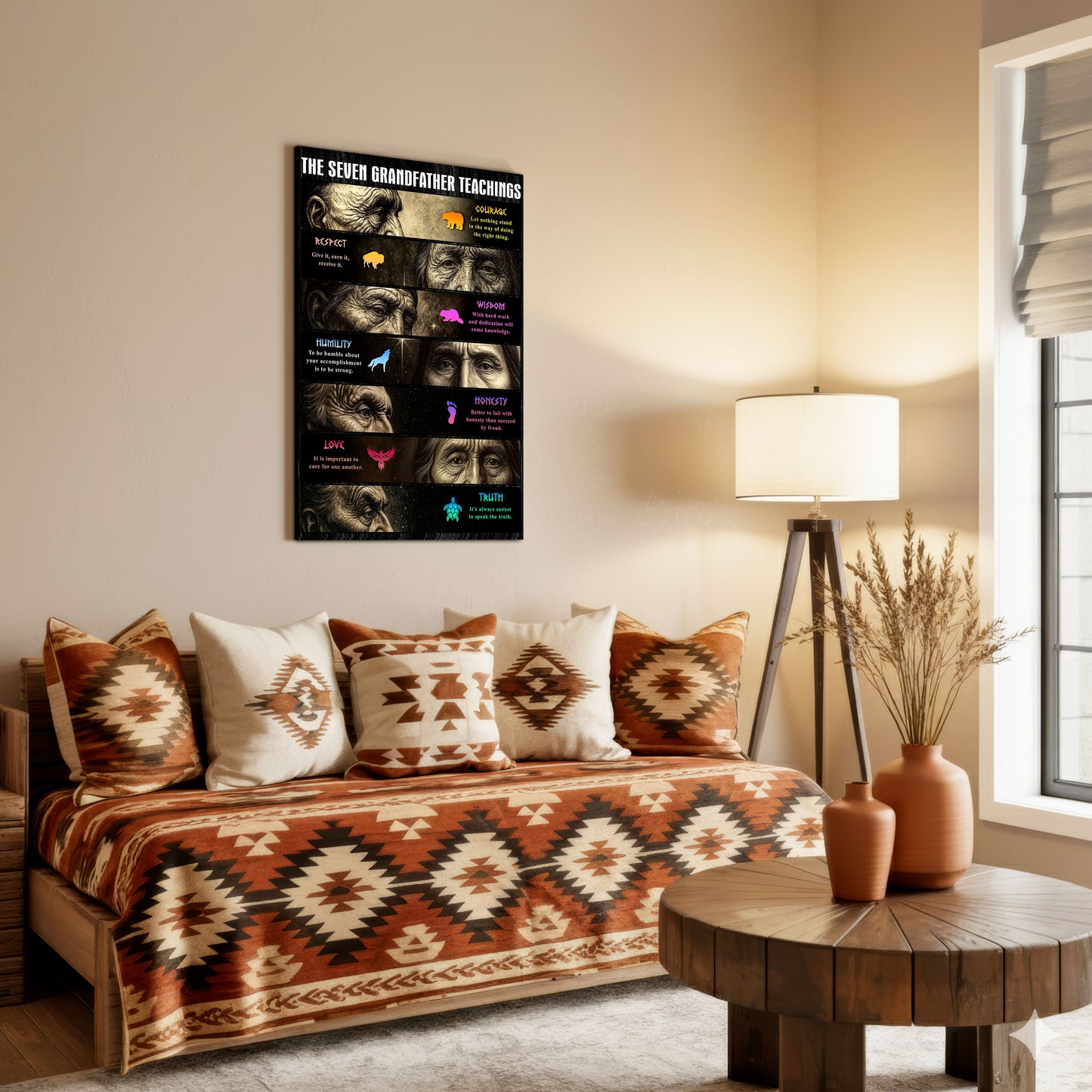 Native American Seven Grandfather Teachings - Indigenous Inspirational Poster/Canvas