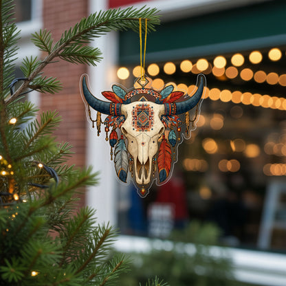 Buffalo Skull Native American - Tribal Feathers Christmas Decoration Gift Flat Acrylic