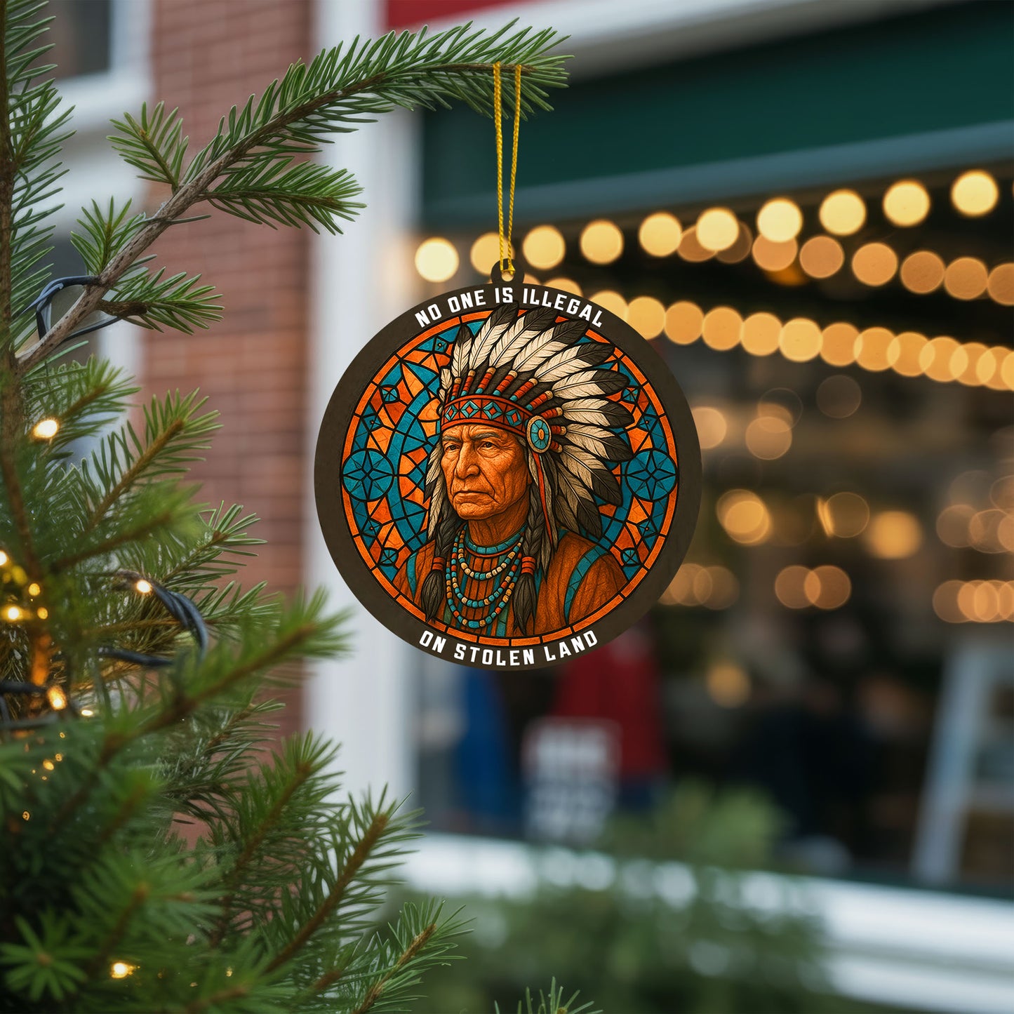 No One Is Illegal on Stolen Land - Native American Chief Christmas Decoration Flat Acrylic