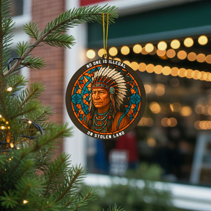 No One Is Illegal on Stolen Land - Native American Chief Christmas Decoration Flat Acrylic