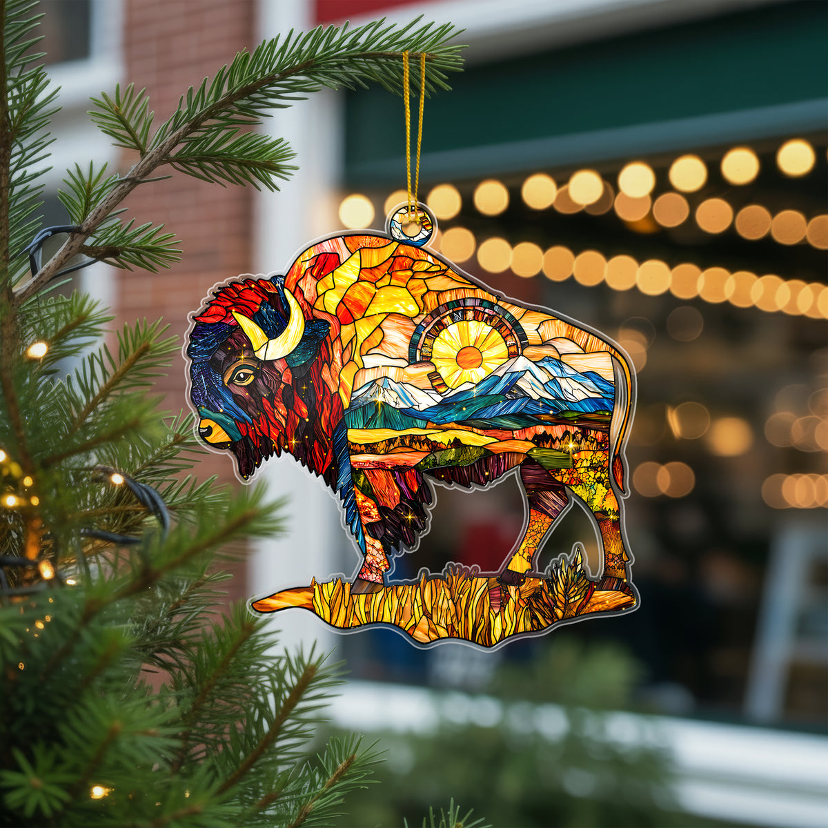 Stained Glass Bison Acrylic Ornament - Holiday Tree Decor