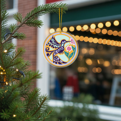 Hummingbird Spirit Acrylic Ornament, Indigenous Inspired Artwork Window Hanging Decor