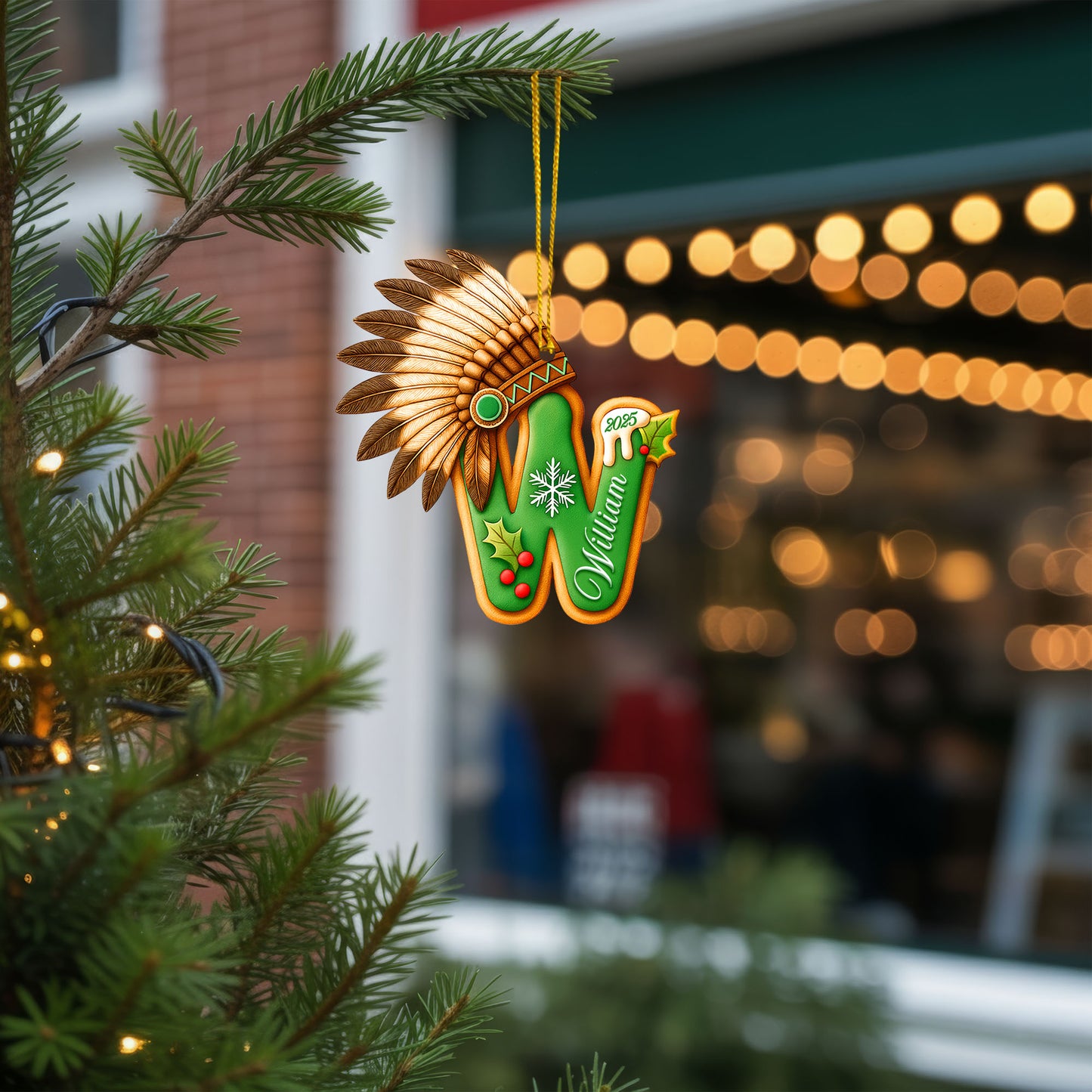 Personalized Letter Native American Feather Christmas - Custom Name Design - Ornament Acrylic