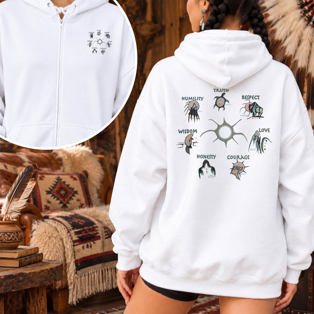 The Seven Sacred Laws Indigenous Culture - Two Sides Unisex Hoodie Zip