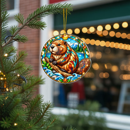 Beaver Acrylic Ornament Stained Glass Style Christmas Decor