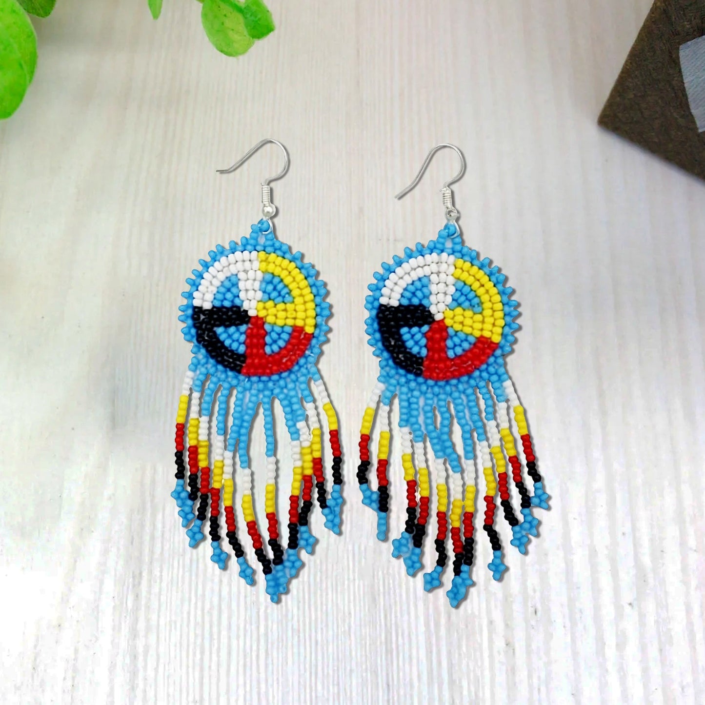 Turquoise Blue Fringe Earrings Beaded Handmade Earrings For Women